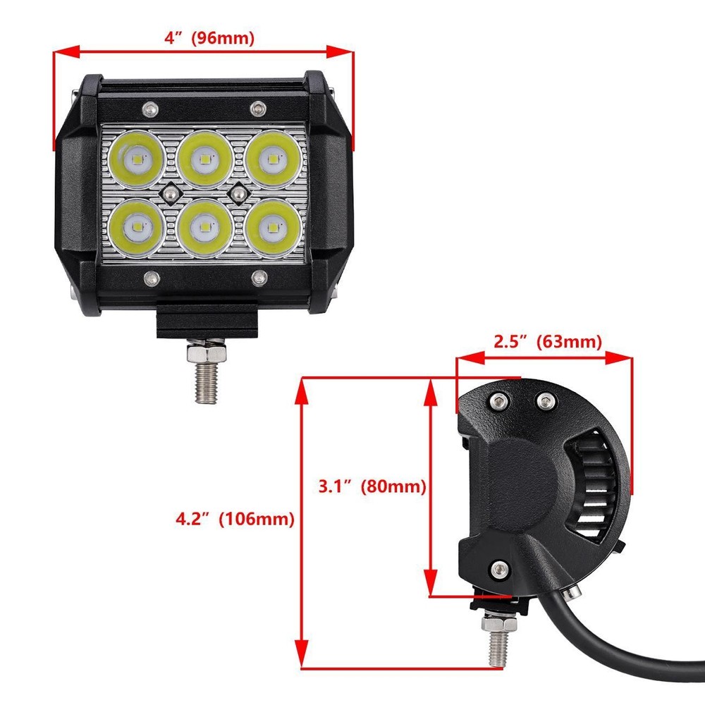 Pair 4" LED Work Light Bar Cube+Windshield Mount Brackets for Jeep Cherokee XJ