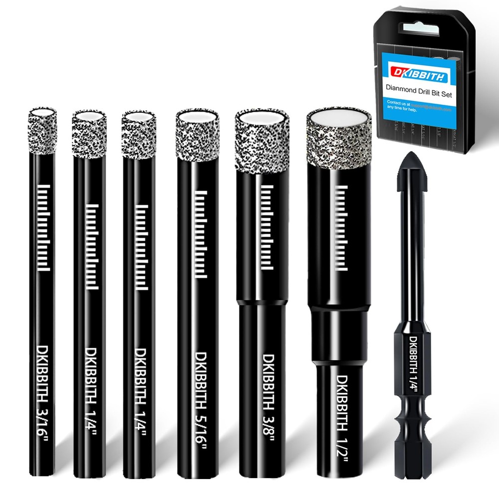 DKIBBITH 7 Pack Dry Diamond Drill Bits & Tile 7 Pcs
