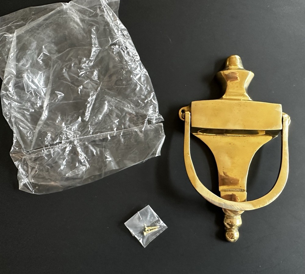Vintage Solid Brass Entry Door Knocker Engravable ? 8.5” x 5” Classic Shield