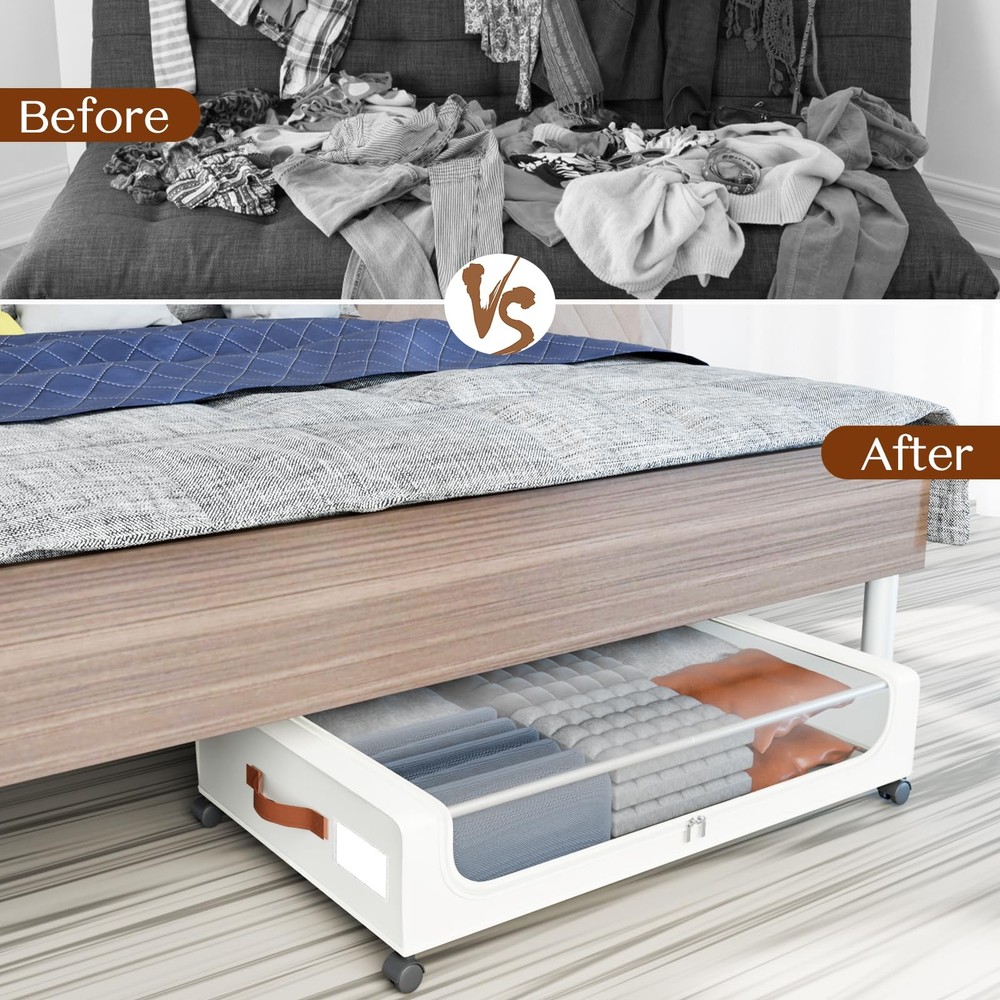 Futego Under Bed Storage with Wheels, UnderBed Storage Containers with Clear Lid
