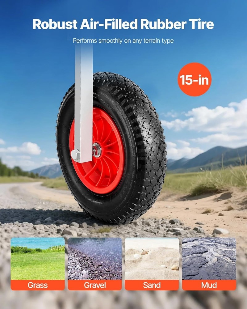 Folding Boat Launching Wheels - 15" Inflatable Tires & Quick Release Design