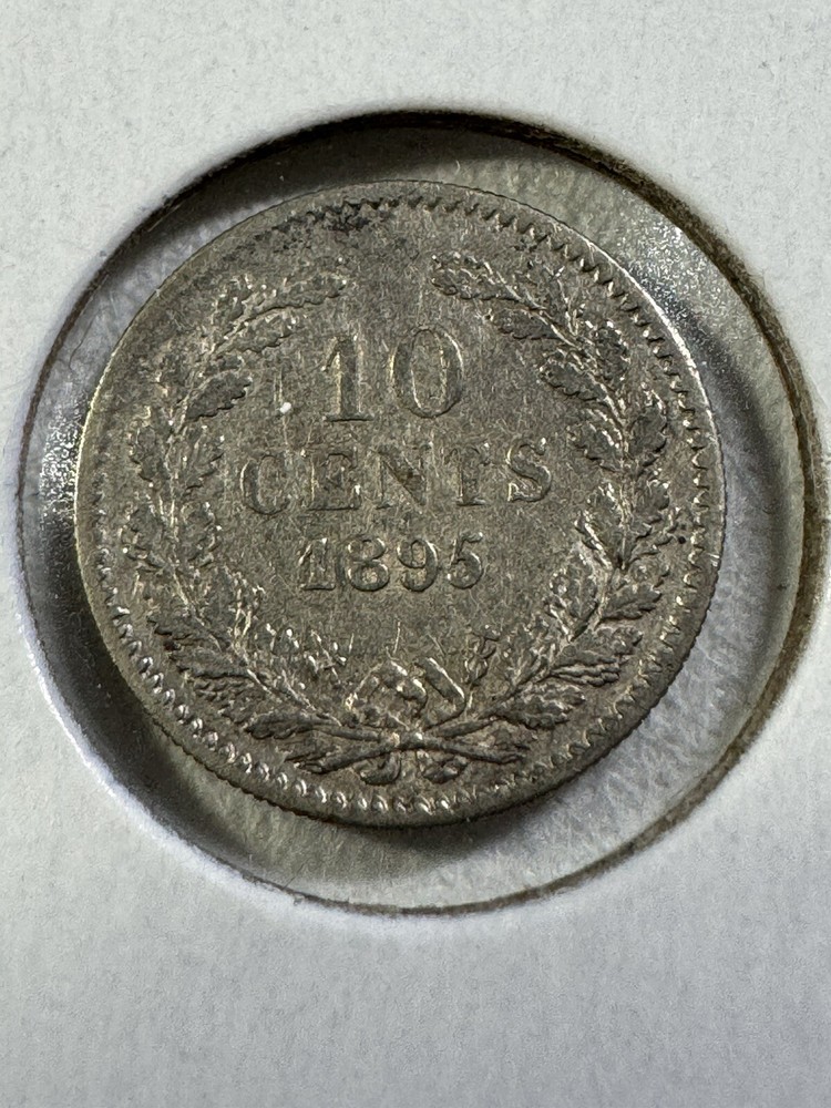 1895 Netherlands 10 Cents Small Silver Coin Cleaned