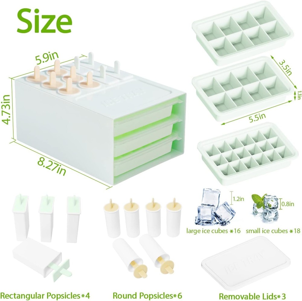 Cute Ice Cube Tray 3 Pack & Small Popsicle Molds, Easy Release Silicone