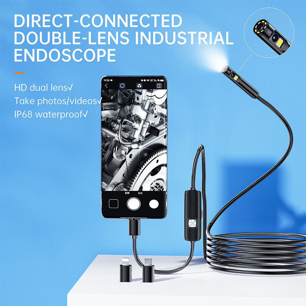 1920P Dual Lens Snake Inspection Borescope Type C iPhone Endoscope Scope Camera