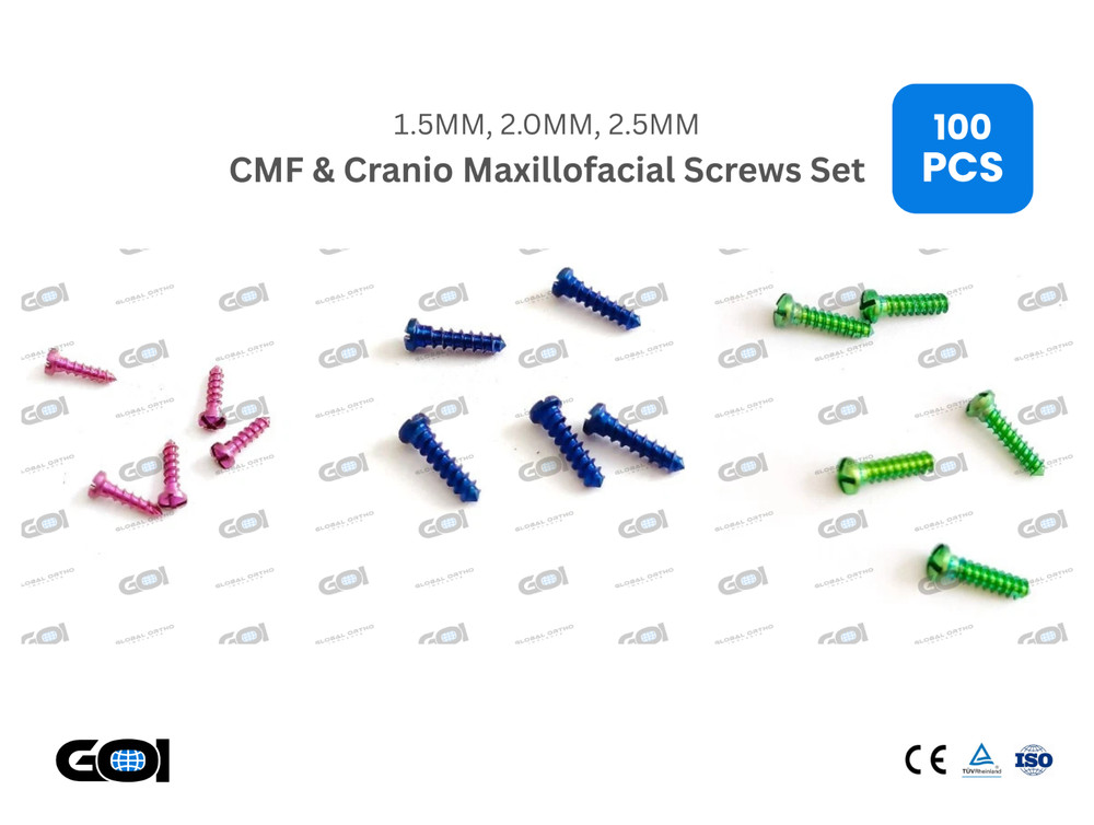 CMF Maxillofacial Cross Drive Mini Screws Assorted 100 Pcs Titanium Grade V