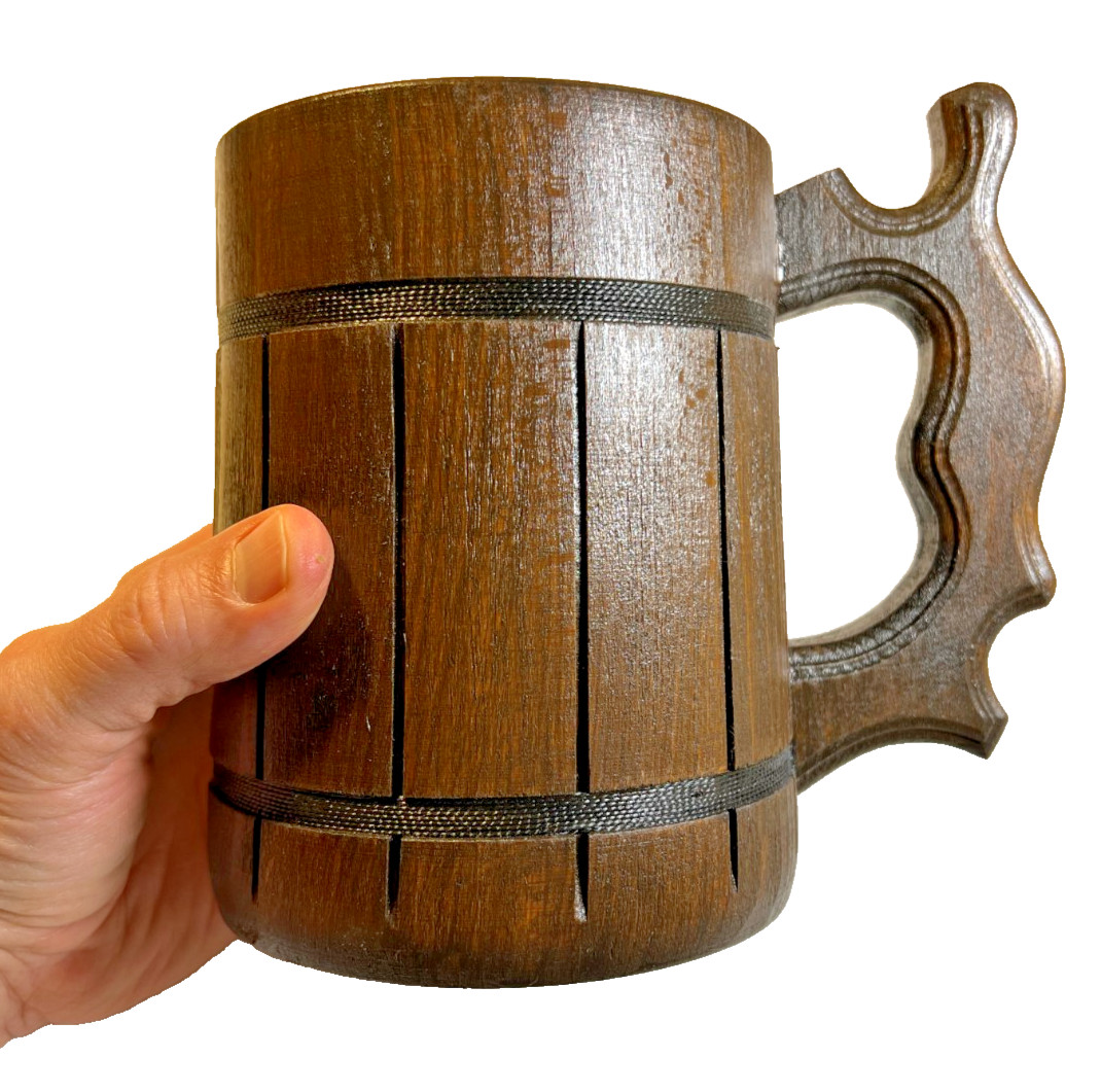Medieval Wooden Wood Tankard Mug Cup Stein D&D Tavern LARP Stainless Steel DnD