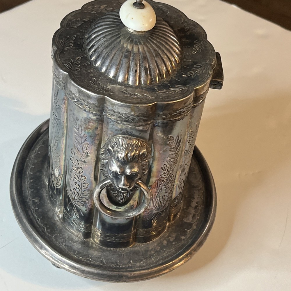 Victorian Antique Silver Plated Biscuit Barrel Hinged 2lbs 5oz Lionhead Handles