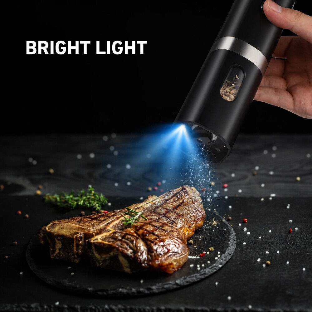 2 Pack Electric Automatic Gravity Salt and Pepper Grinder Spice Mill Adjustable