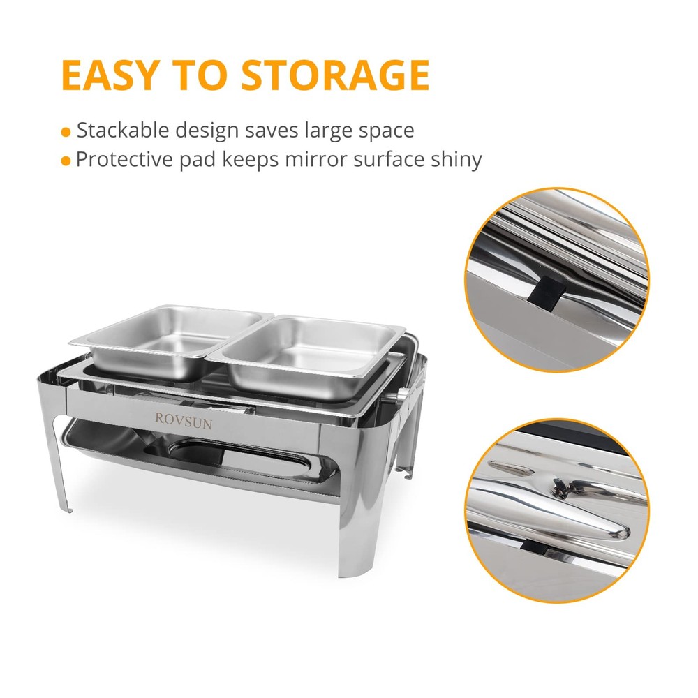 Roll Top Chafing Dish Buffet Set,NSF 9 Quart Rectangular Stainless Steel Chaf...