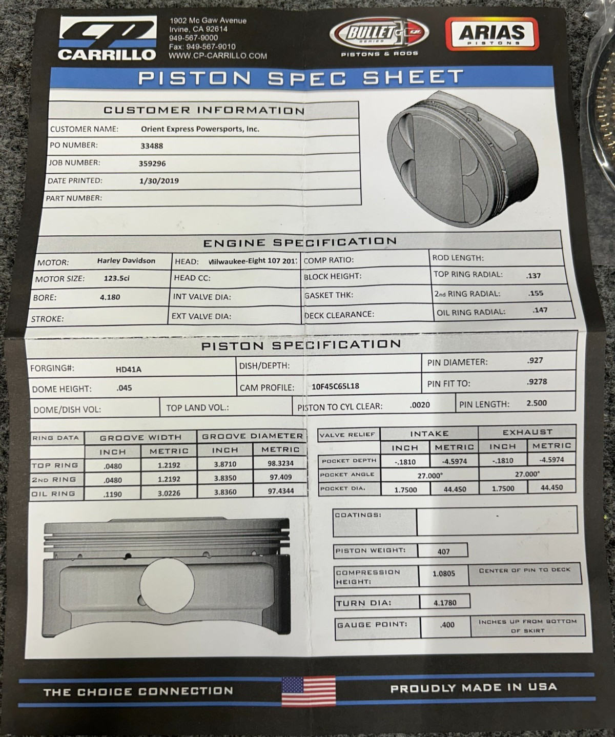 HARLEY-DAVIDSON M8 10.8:1 CARRILLO HIGH PERFORMANCE PISTONS