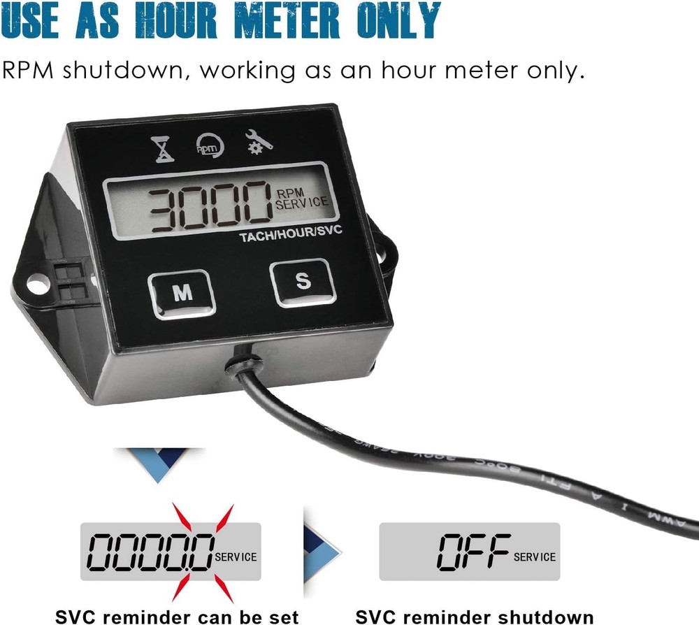 Compact Hour Meter Tachometer with Programmable Maintenance Alerts for Equipment