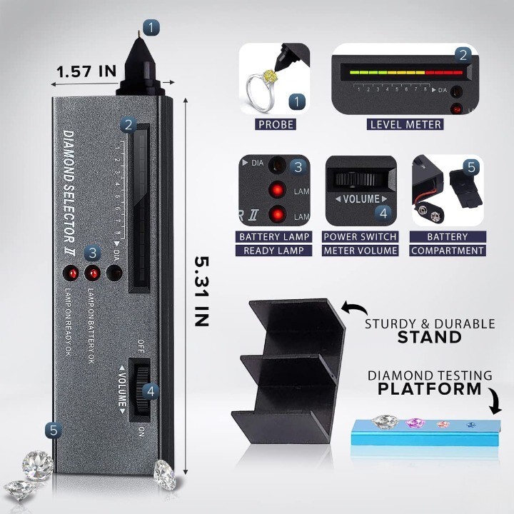 Portable Diamond Tester Selector Illuminated Jewelry Gemstone Testing Tool Kit