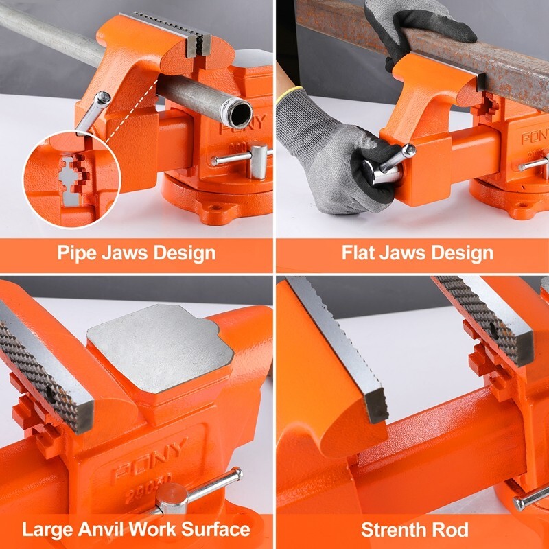 PONY Bench Vise 5-in Heavy-Duty Utility Combination Pipe Vise Swivel Base Bench