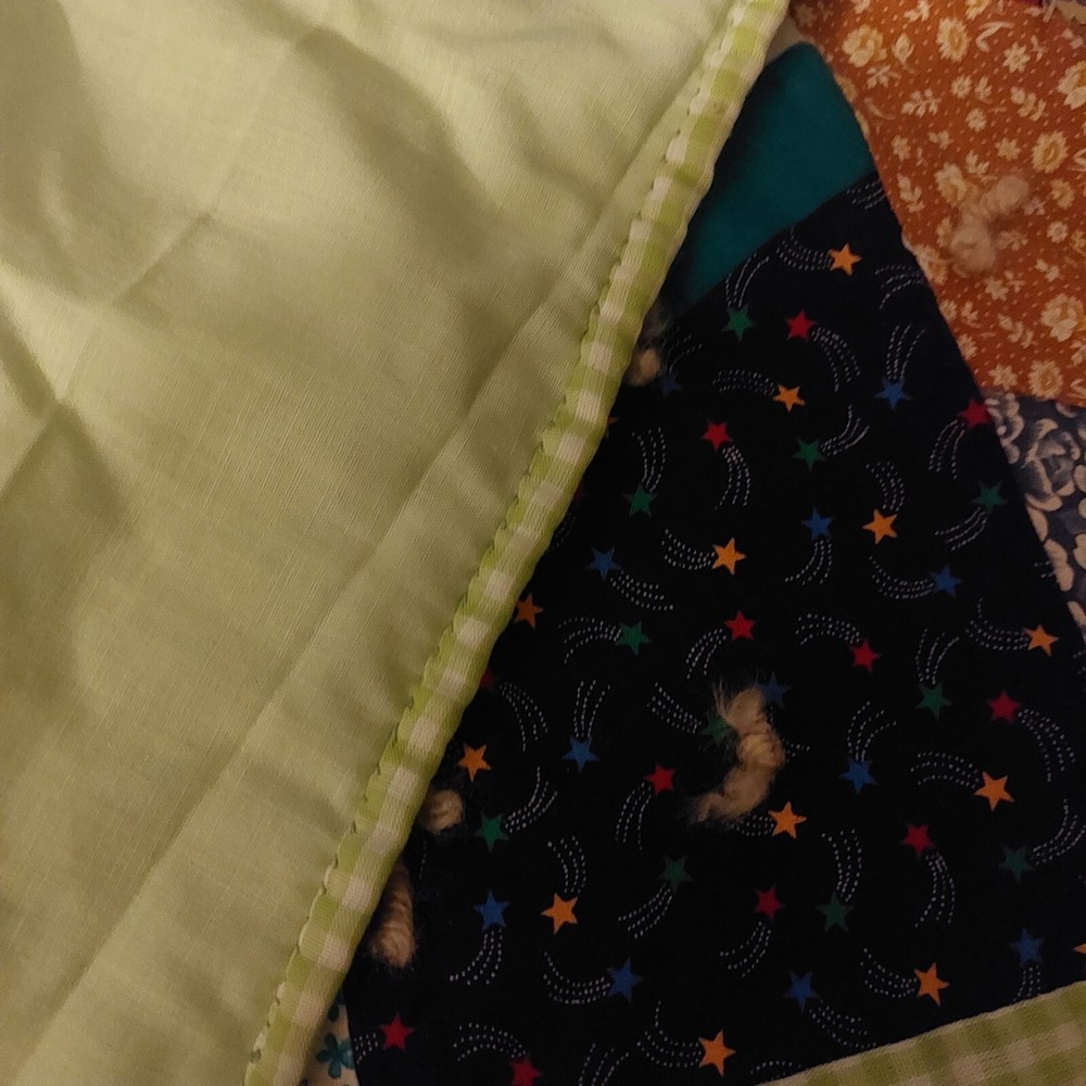 Vintage 90s Handmade Patchwork Quilt Blanket 38”x60”