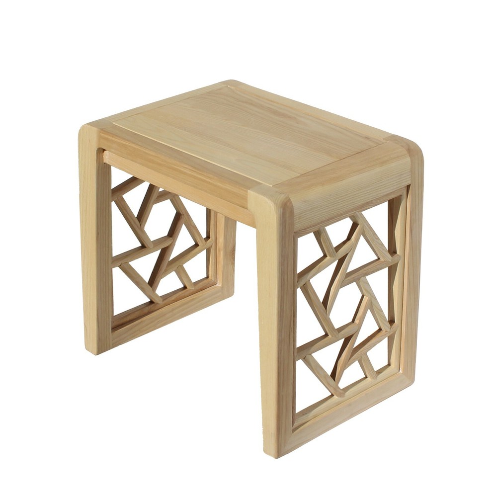 Light Natural Raw Wood Minimalist Lattice Pattern Stool Table cs6049