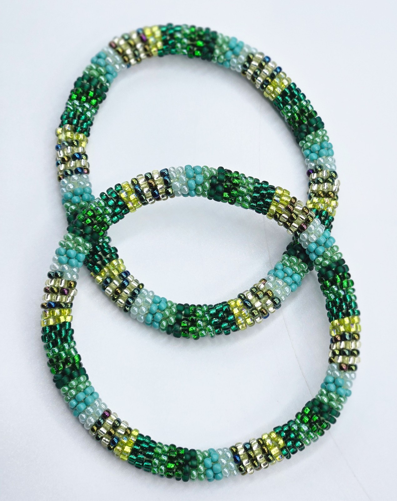 Set of 2 Handmade Nepal Seed-Bead Crochet Boho Bracelets