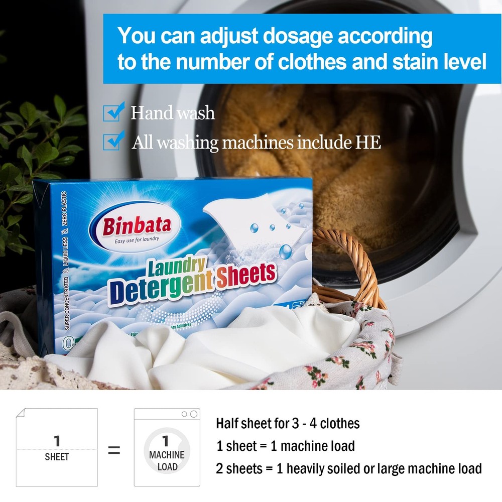 Binbata Laundry Detergent Sheets, Up To 128 Loads Hypoallergenic Eco-Friendly...
