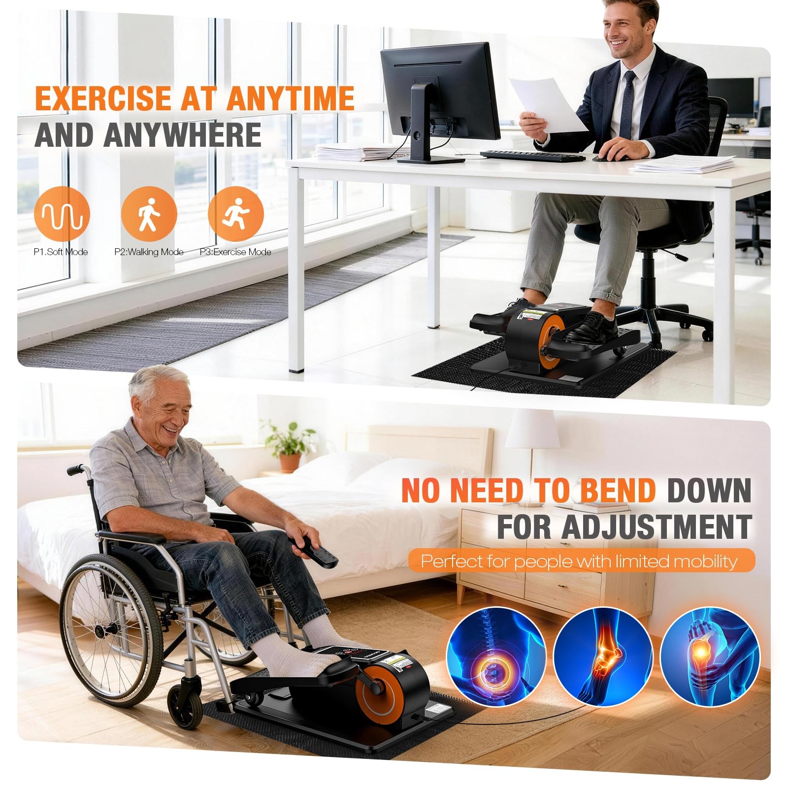 Under Desk Elliptical Machine, Electric Ellipse Leg Exerciser for Senior, Qui...