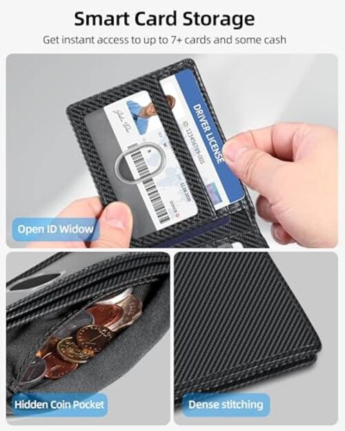 Wallet for Men, Built-in Bluetooth Tracker with Carbon Black -Gentlemanliness