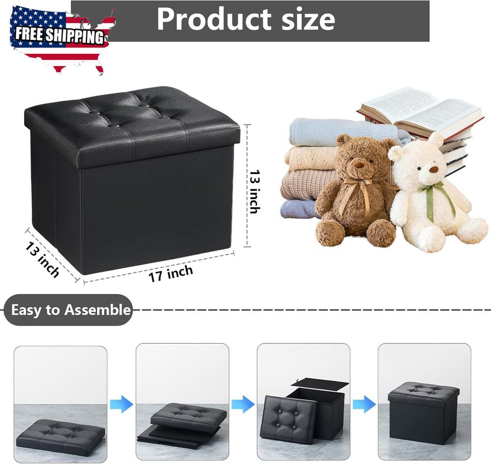 Storage Ottoman Folding Foot Rest Stool, Leather Footstool Bench ✅