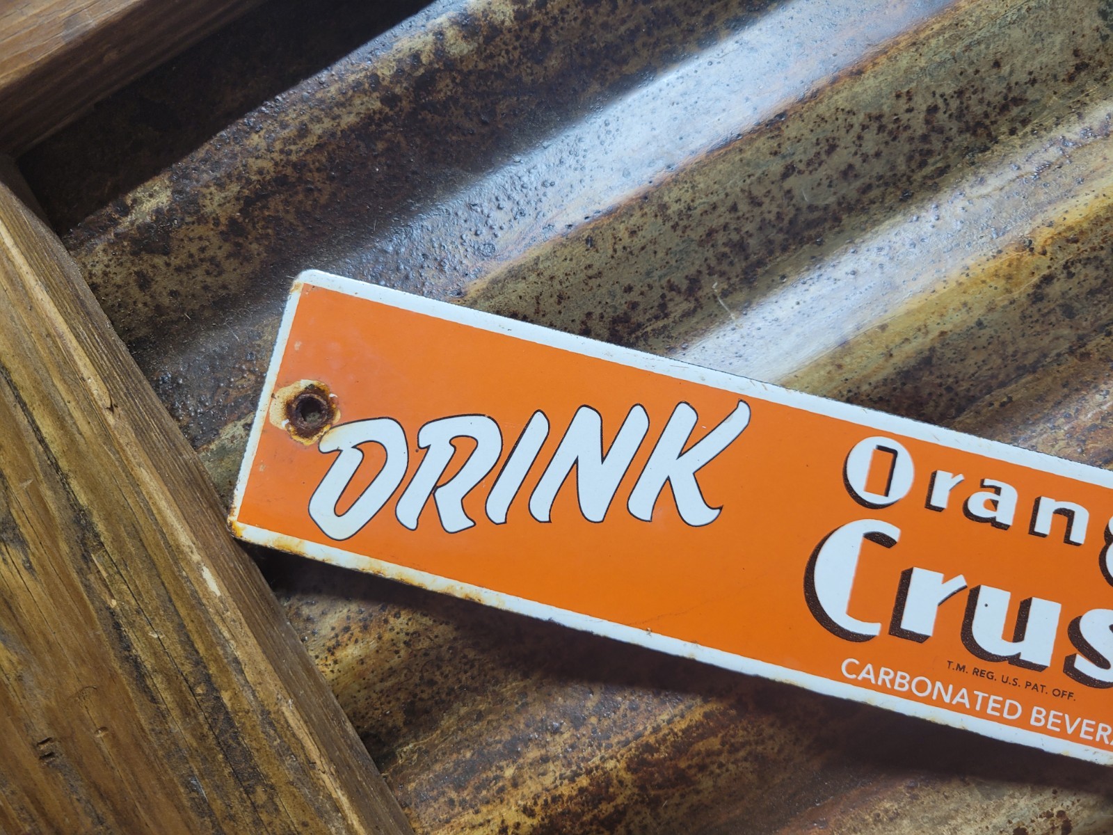 VINTAGE ORANGE CRUSH PORCELAIN SIGN ICE COLD COLA BEVERAGE SODA DRINK POP CRUSHY