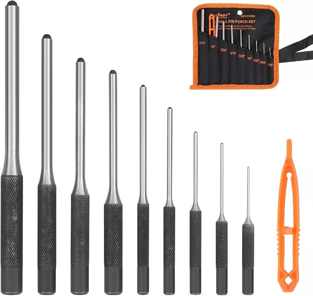 Versatile 9-Piece Chrome Vanadium Roll Pin Punch Set - Lightweight Convenience