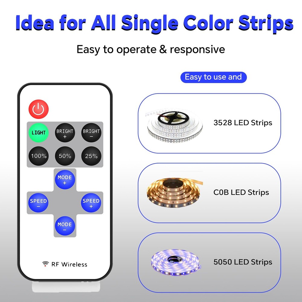 11key RF Mini Wireless Remote LED Controller DC5-24V for 3528 5050, RF Dimmer...