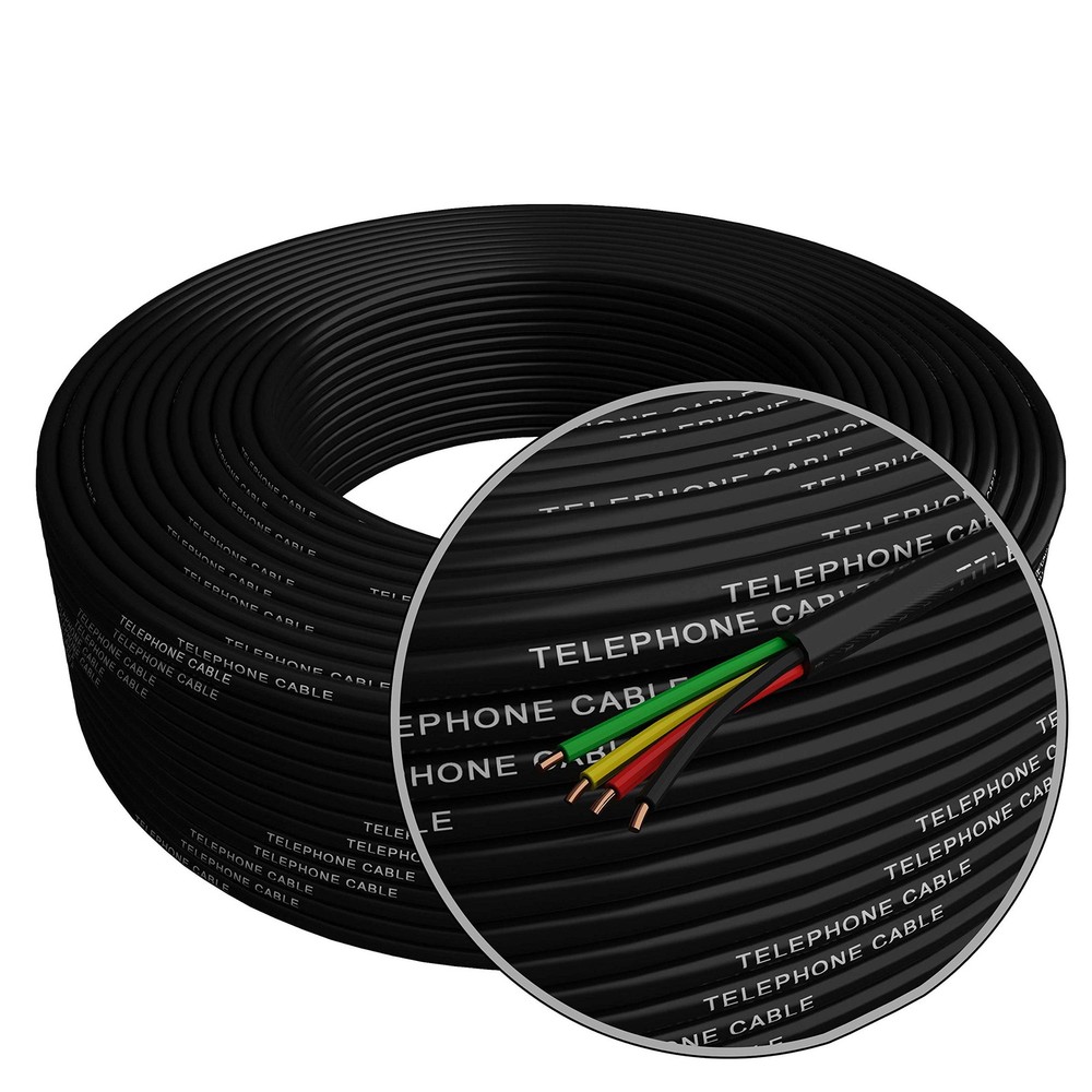 Phone Cable 300ft Rounded Black Roll 100m 26 AWG Gauge Solid Wire TP802