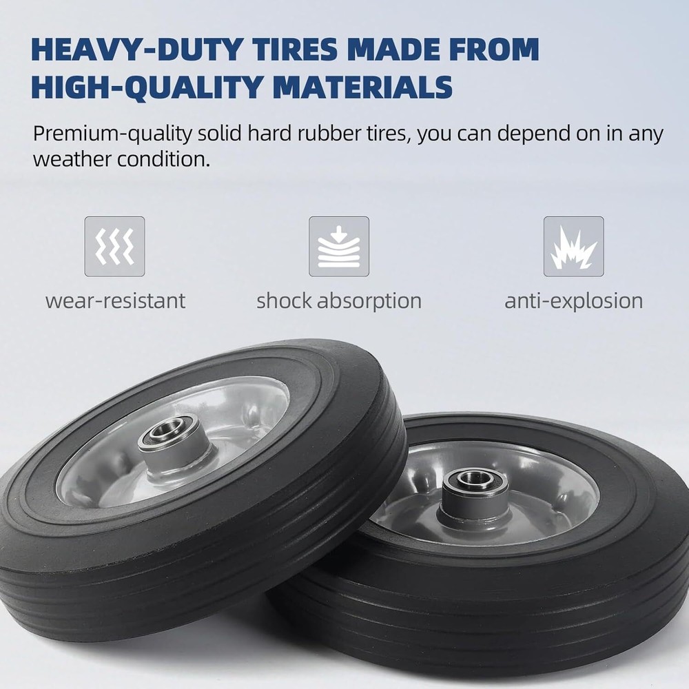 AR-PRO (2-Pack) 10''x2.5'' Flat Free Solid Rubber Replacement 10''x2.5, Black