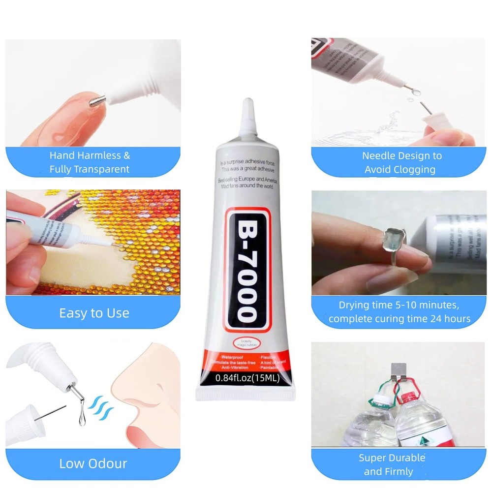 LUONILAYOR B-7000 Adhesive Multi-Function Glues,Super Glue 15ML*2, Clear