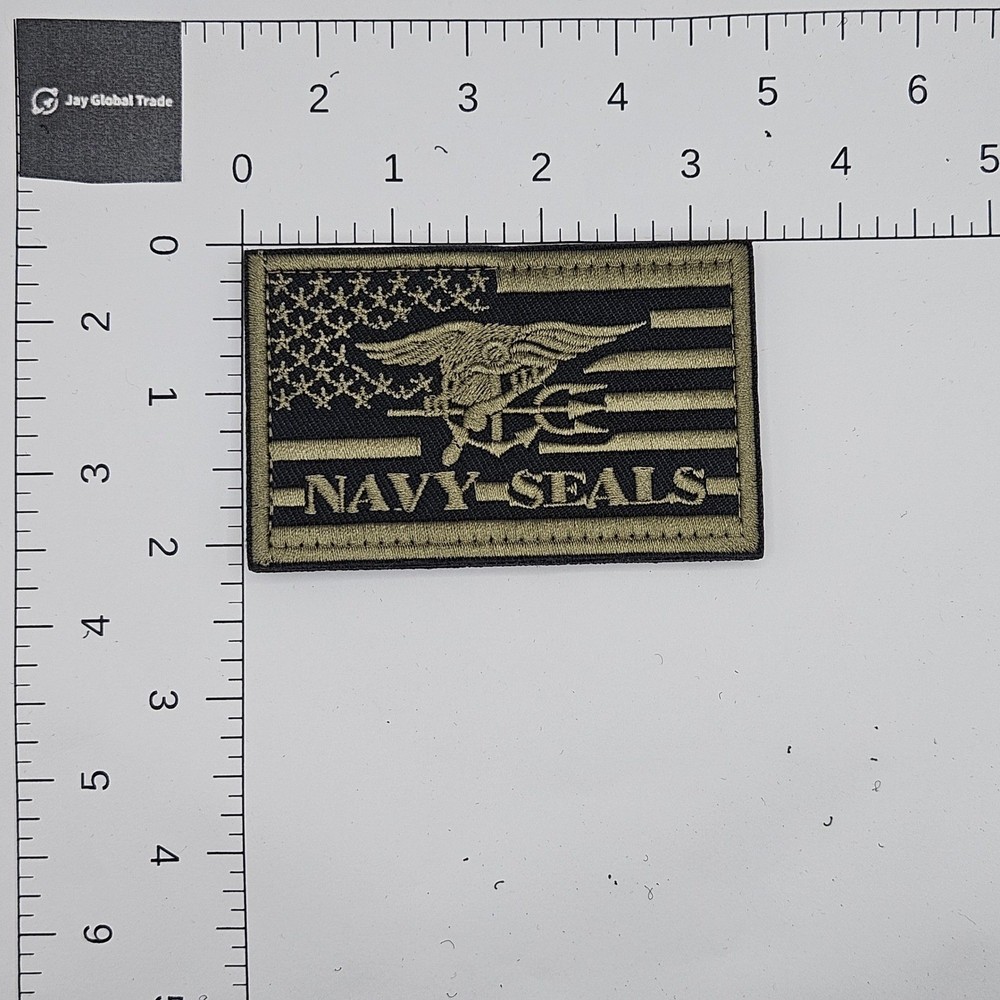 US Navy Seals Tactical Morale Patch Hook Loop Backing Desert Tan American Flag