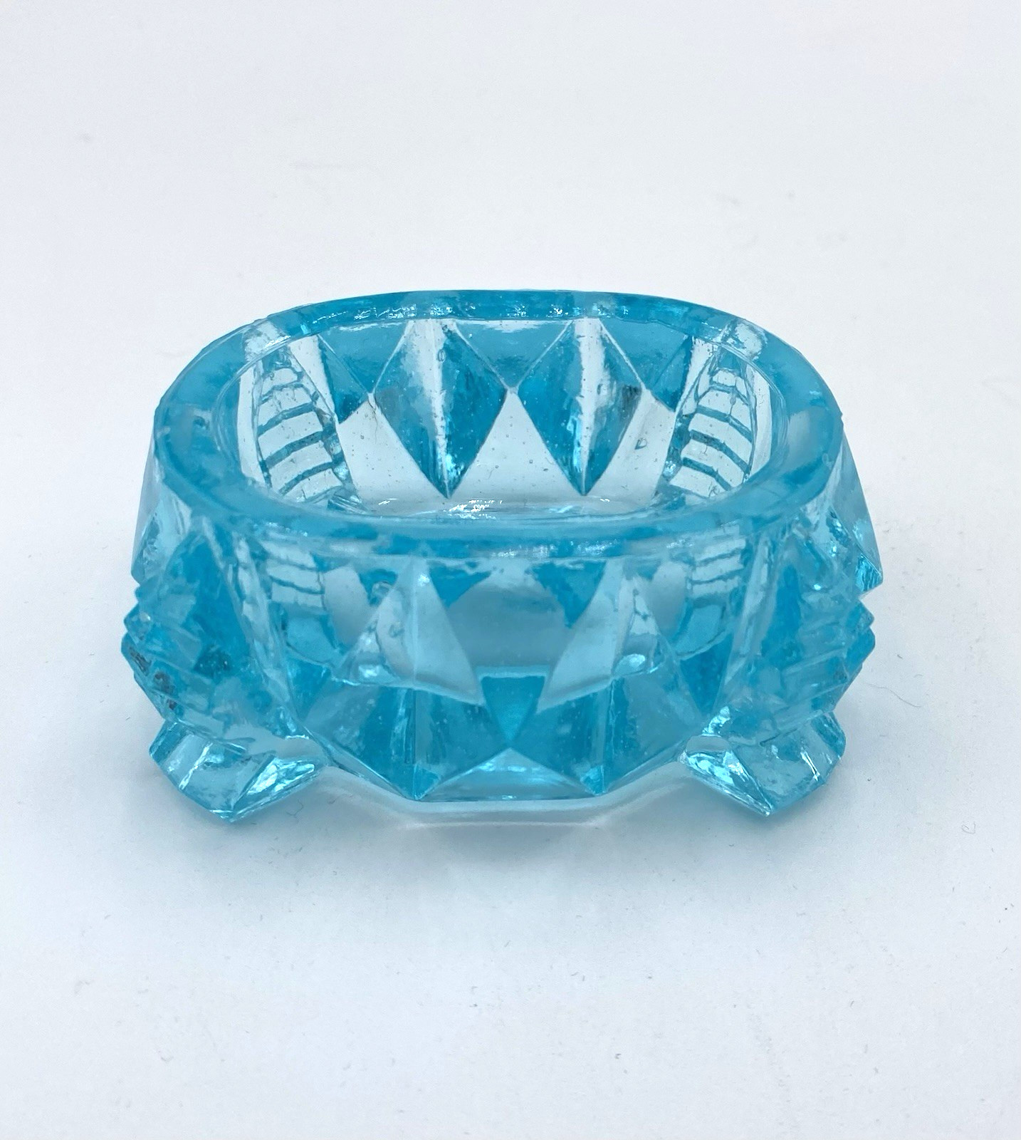 Vintage Oval Footed Master Salt Cellar, Ice Blue, Heavy/Thick Glass