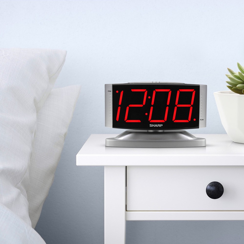 LED Digital Alarm Clock, Swivel Base, Silver Case, Red Display, SPC033D