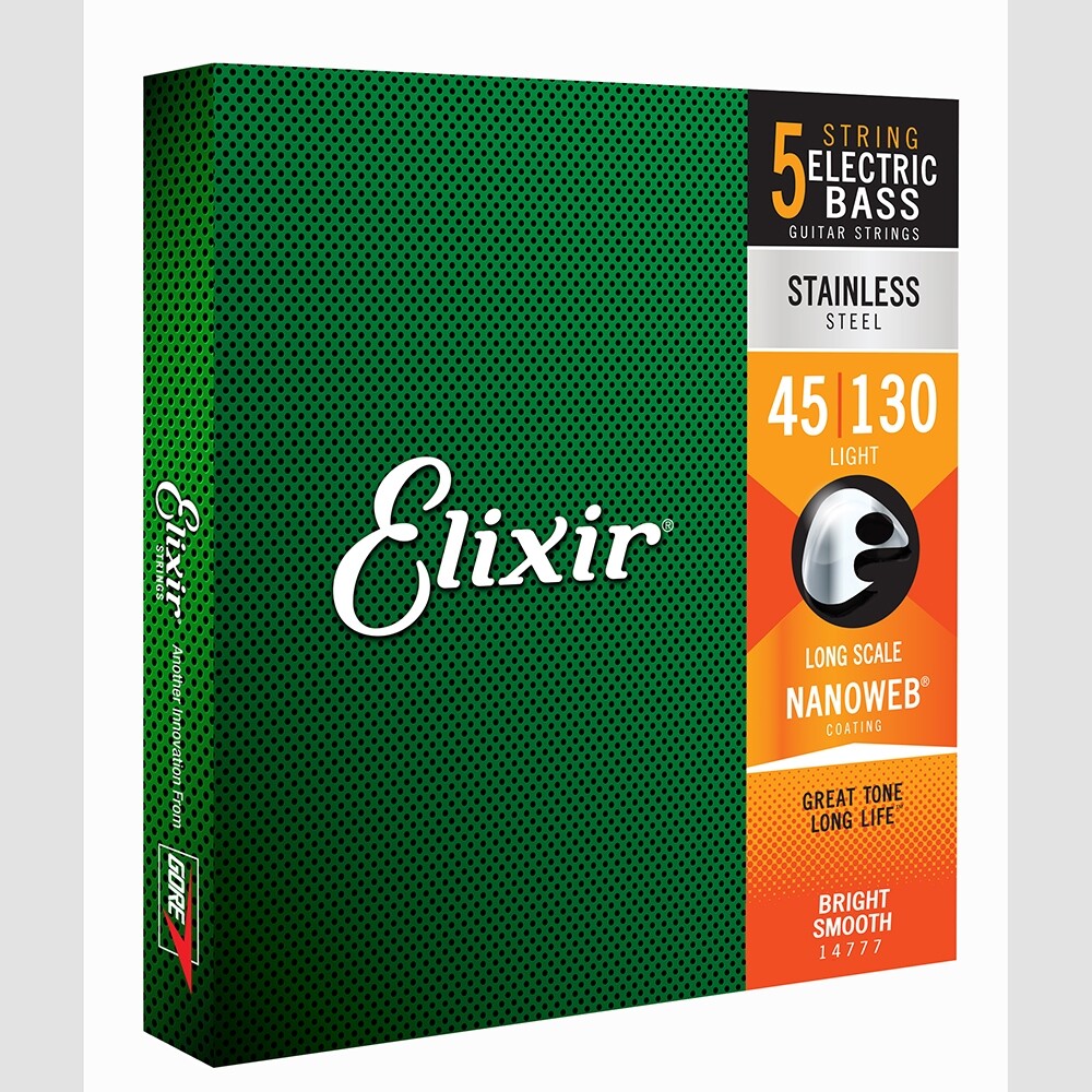 Elixir 14777 NANOWEB 5-String Medium, Light B Bass Strings (45-130)