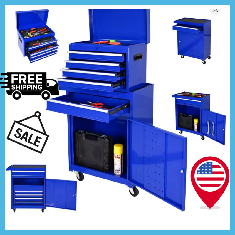 5 Drawers Toolbox with Rollers Portable Toolbox on Rollers High Capacity Toolbox