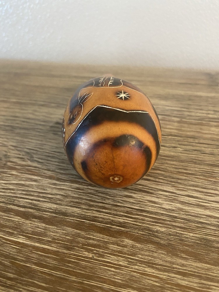 Peruvian Carved Gourd Rattle (shaker) 7.5”