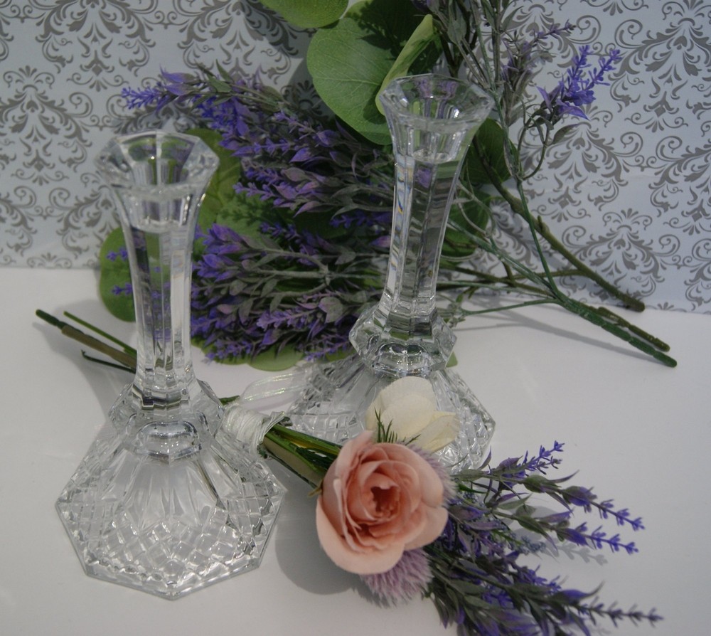 Pair 8" Lenox Crystal Candlesticks Unmarked Candle Holder