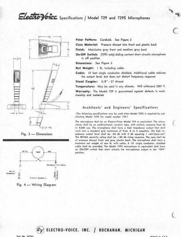 ELECTRO VOICE WEBCOR MODEL 729 CERAMIC CARDIOID MICROPHONE WITH CORD LOUD