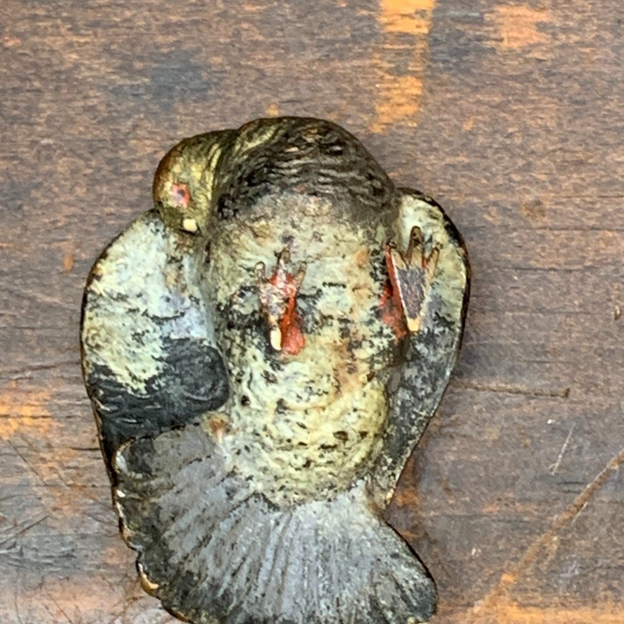 2 Lot Antique Vienna Austrian Cold Painted Bronze Pigeon Bird Figurine Preening