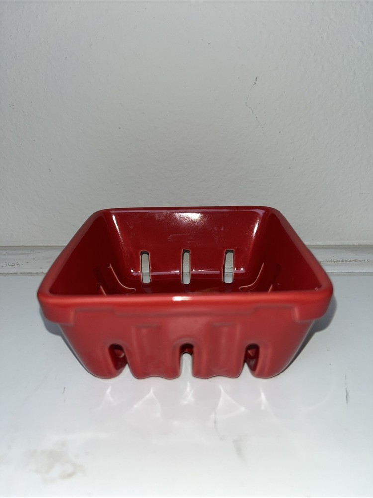 Sur La Table Red Ceramic Berry/Strawberry Basket Earthenware