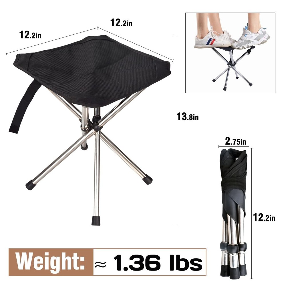 ® Ultra-Light Camping Stool - 1-Second Quick Setup, Adjustable Height & Folda...
