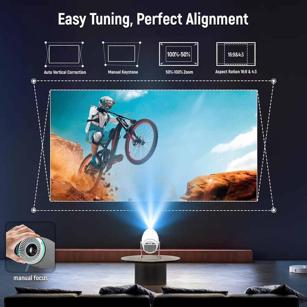 Mini Projector, Projector with Wifi and Bluetooth, 4K 1080P Support Portable Pro