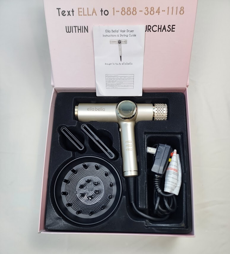 ELLA BELLA® Professional Ionic Hair Blow Dryer with Diffuser Silver - Open Box