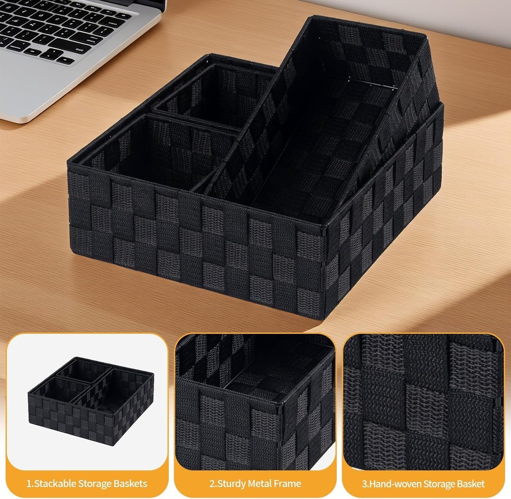 Small Black Baskets Cube Bin Container Tote,Woven Storage Baskets Organizing