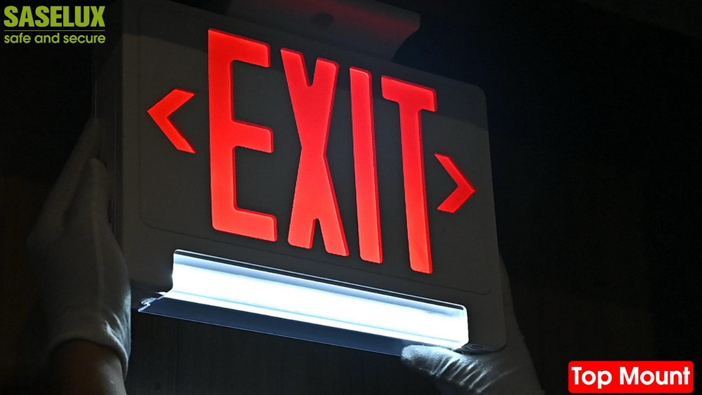 Adjustable LED Exit Sign with Emergency Light Bar, Hardwired, Battery Backup, UL