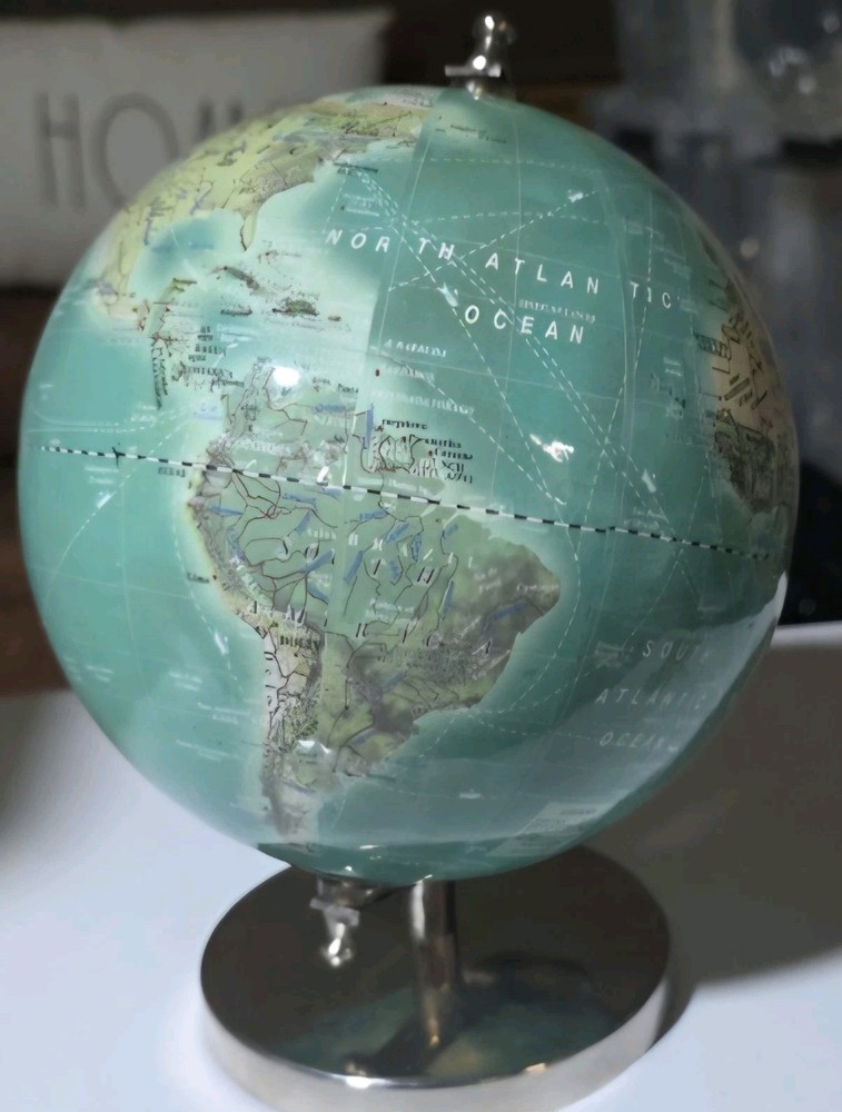 6"  globe Vintage ?  desktop table decorative globe earth on base. Light Blue