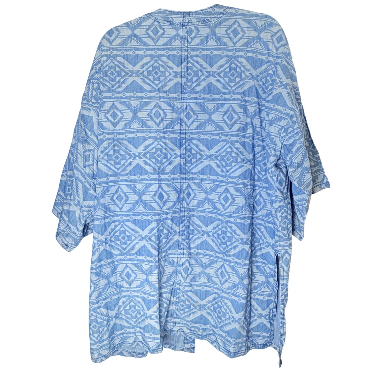 Wrangler Retro Denim Geometric Print Kimono Jacket Blue White Size L NWT