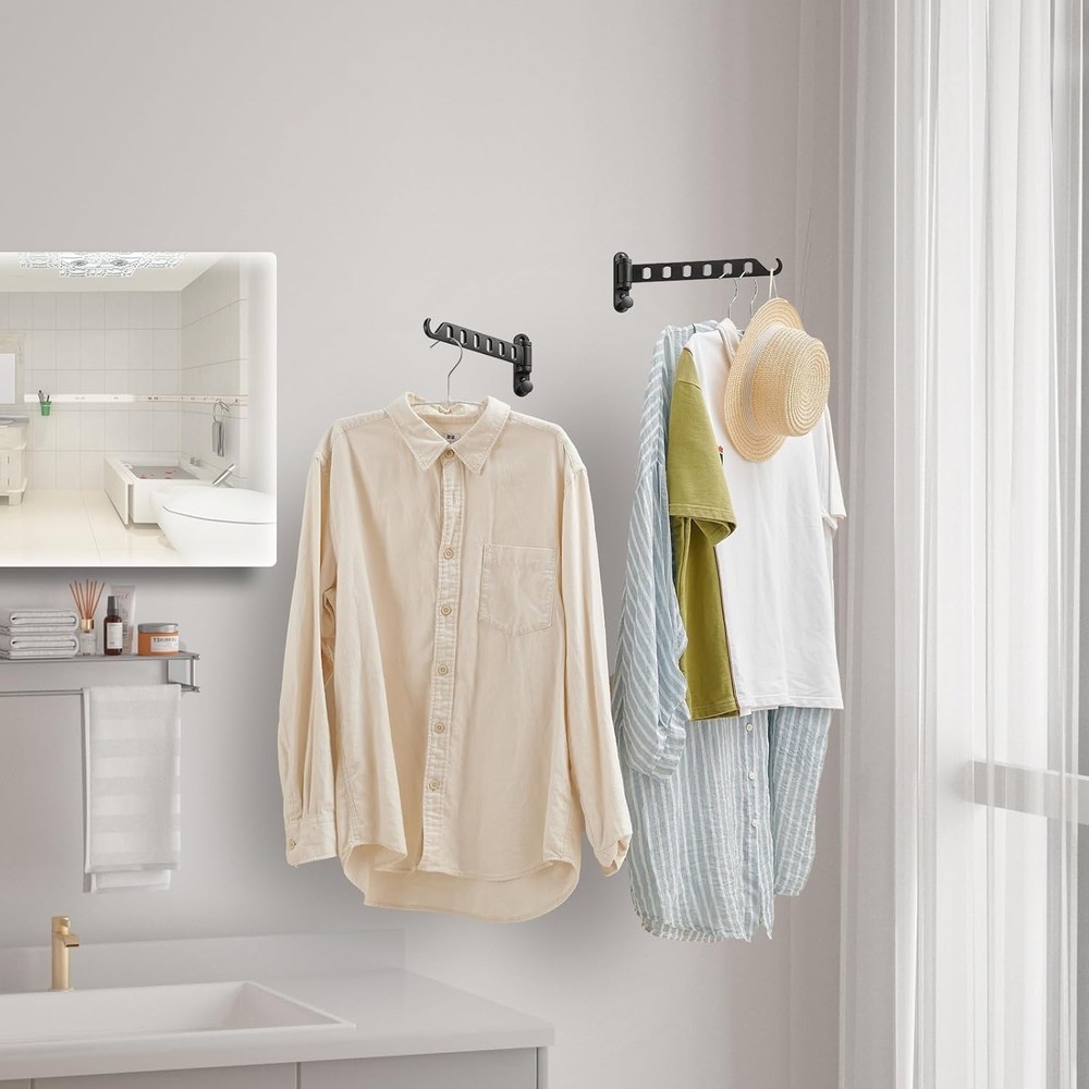 Laundry Drying Rack Wall Mounted Clothes Drying Rack Clothes Hanger Black One Pc