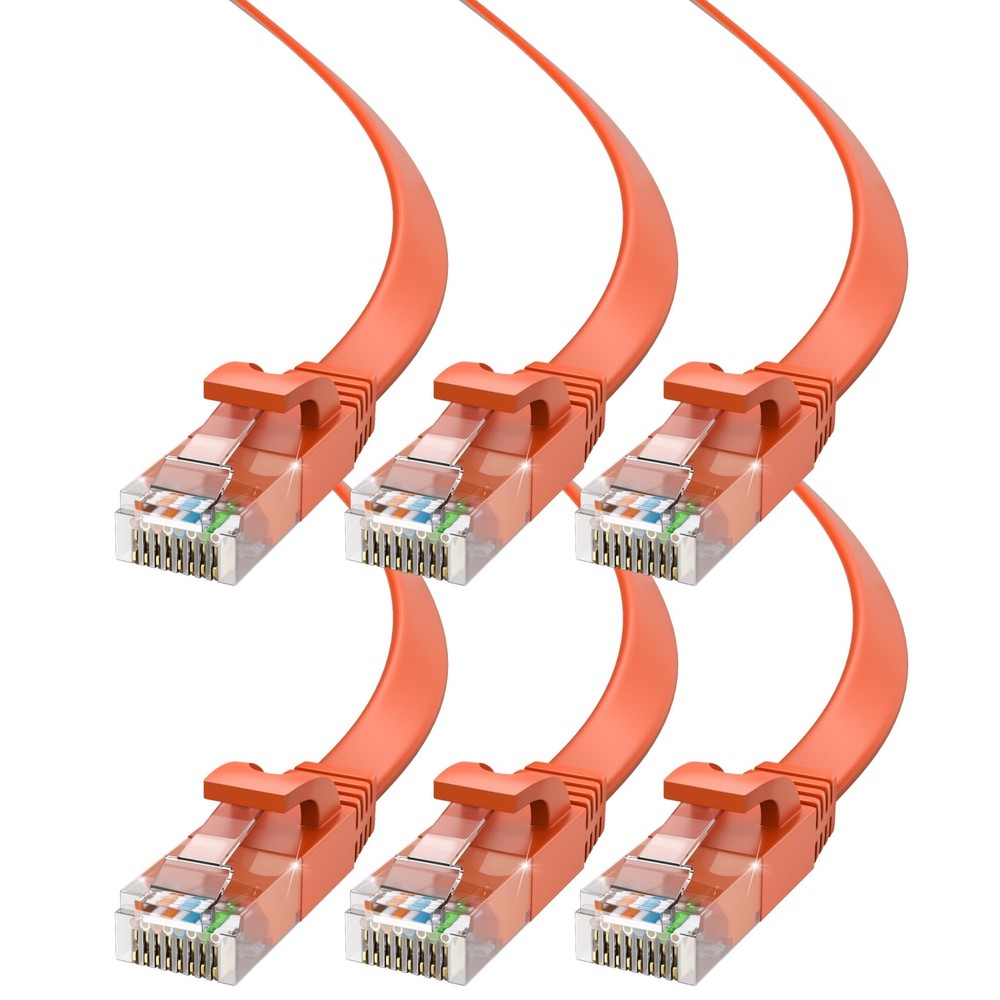Cat6 Ethernet Cable 12ft, 6-Pack Orange - Flat High-Speed Network Cables for ...