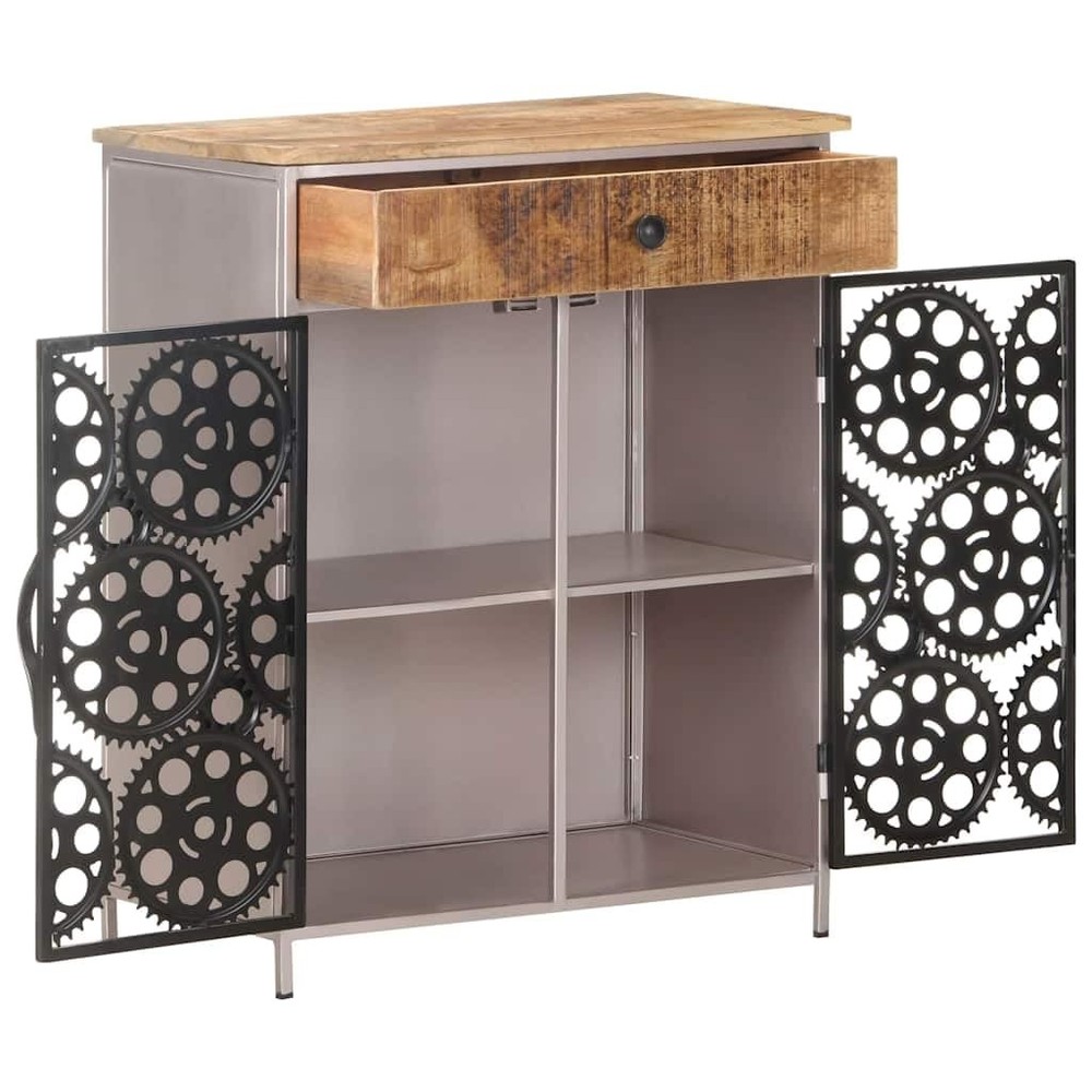 Industrial Sideboard Bicycle Chain Design Solid Mango Wood Iron Doors Drawer